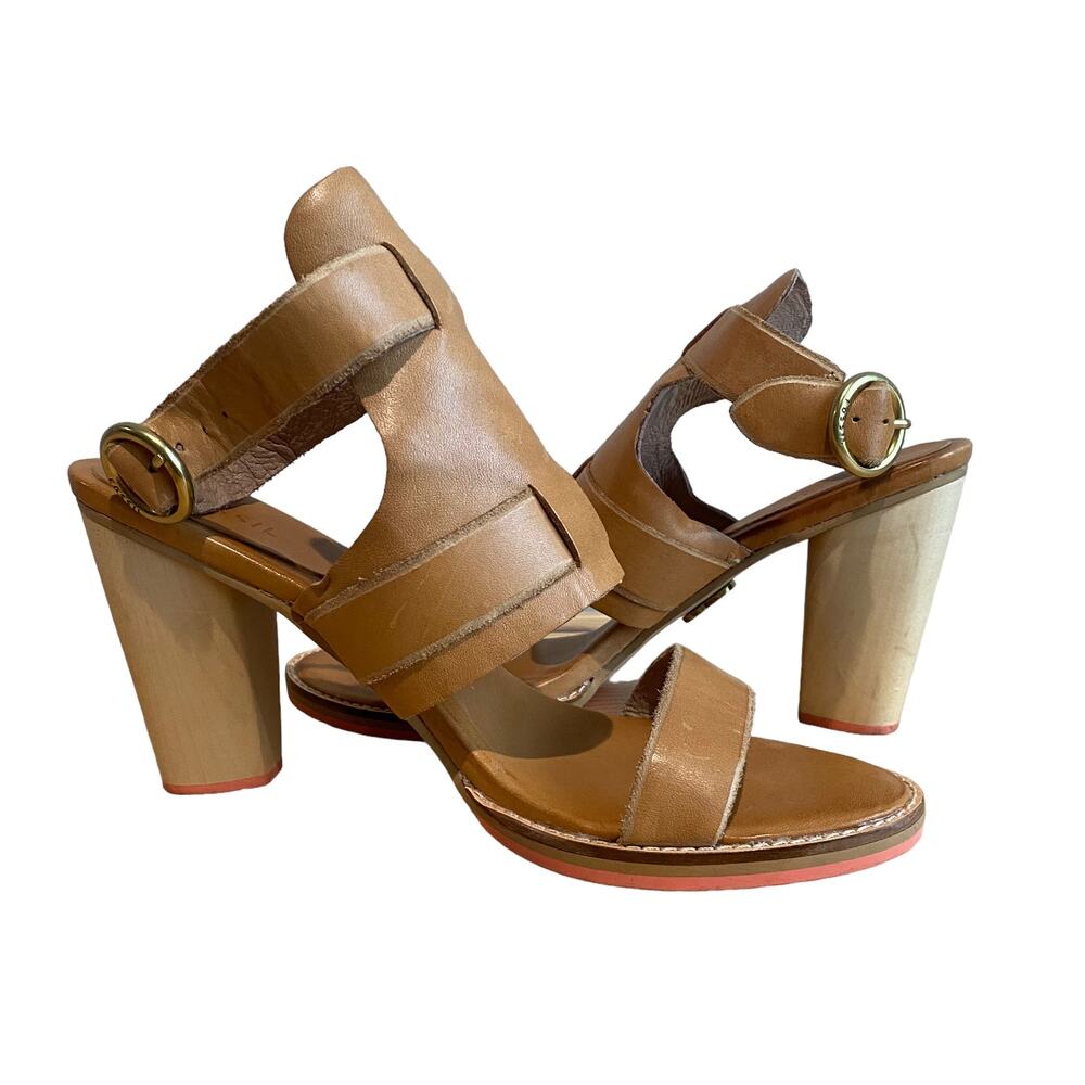Fossil leather block heeled sandal cognac carmel light brown 10